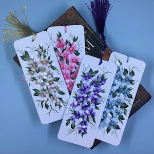 Hand painted bookmarks with tassel, acrylic painted floral bookmarks make a unique gift, painted on 246lb canvas paper