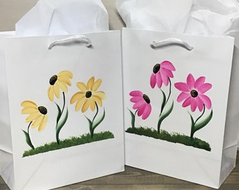 Painted gift bags, you choose the color flowers. Perfect for Teacher Appreciation, Birthday or Just because gifts