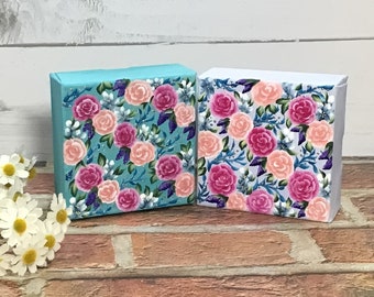4x4 Floral Mini canvas, great office or desk decor, hand painted flowers on premium quality stretched canvas