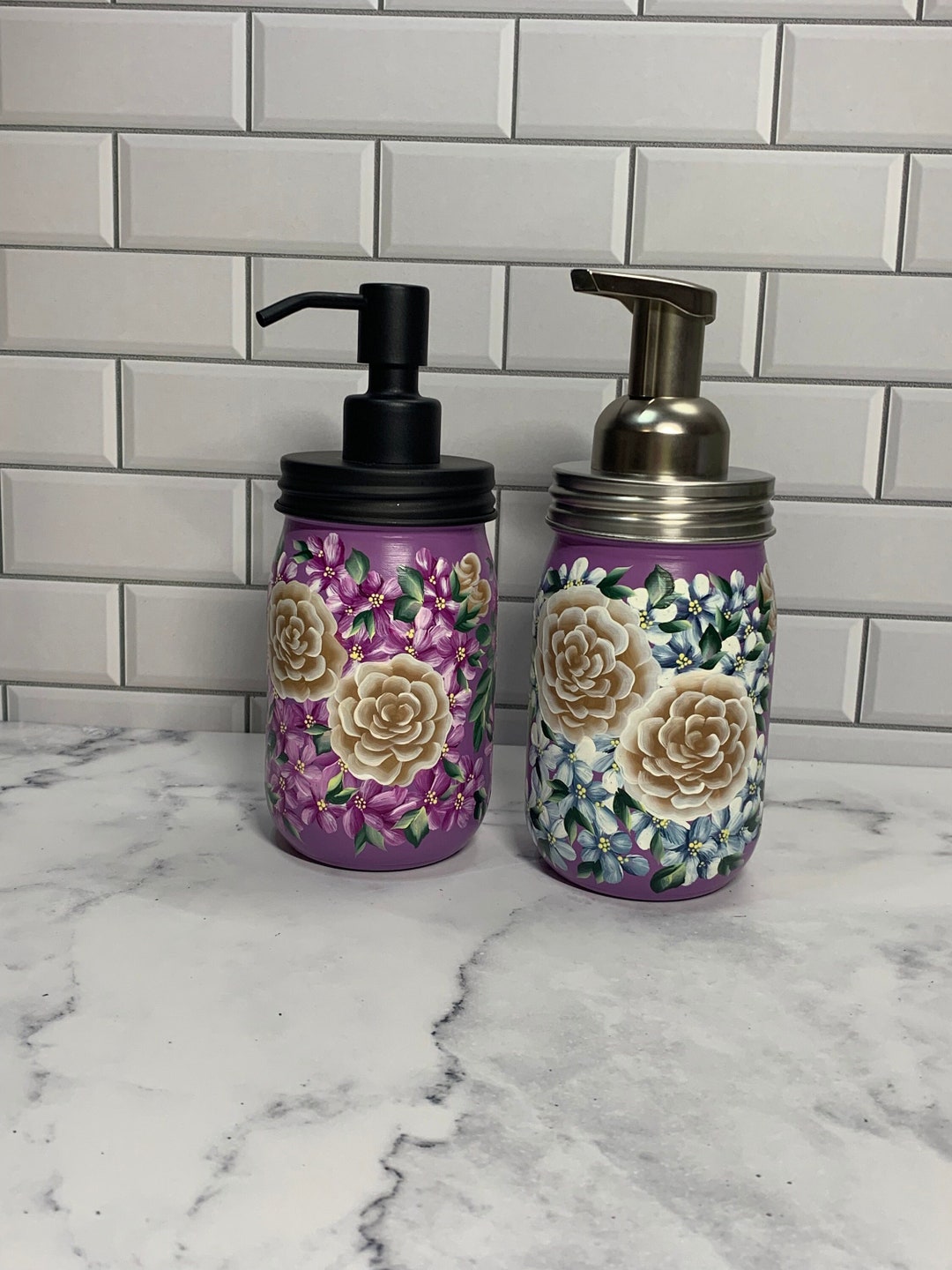 Floral Spring Soap Pump, Hand Painted Floral Easter Soap Dispenser