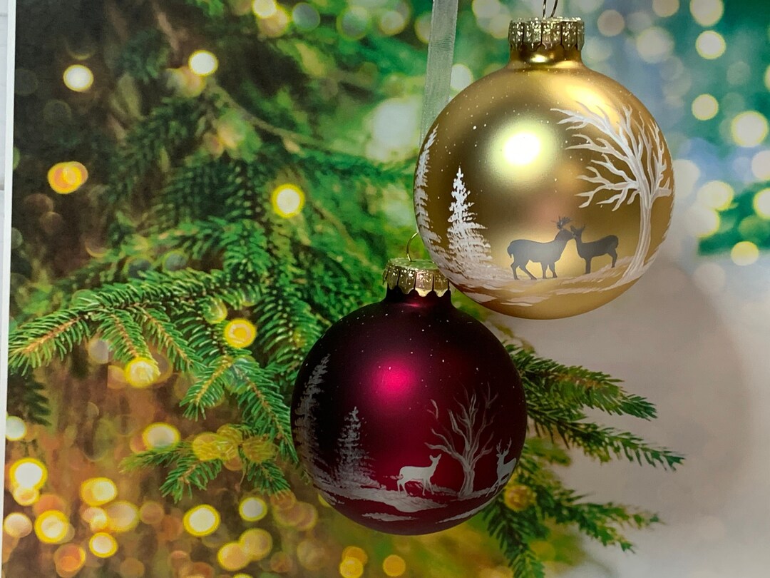 Christmas Keepsake Ornaments With Hand Painted Winter Scene & Deer