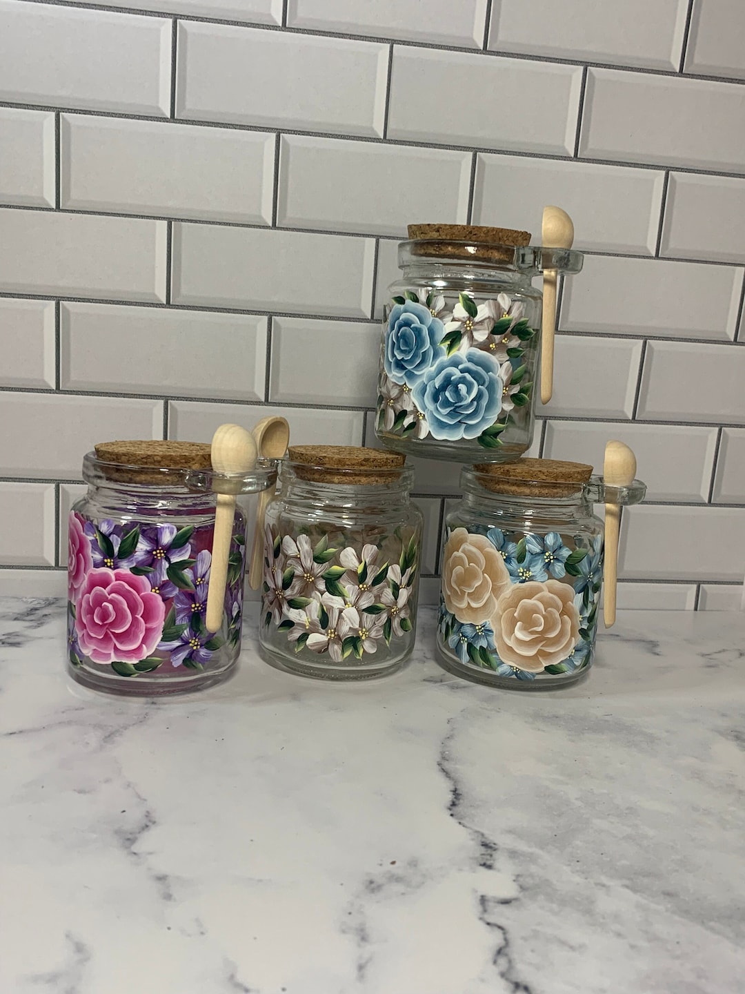 Hand Painted 8 Oz Glass Jar Bath Salts or Loose Tea Container Etsy
