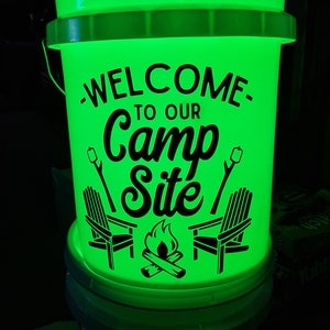 Welcome to Our Campsite Vinyl Decal - Camping Light Bucket Decal - RV Decal, Camping Decor, Light Bucket Decal
