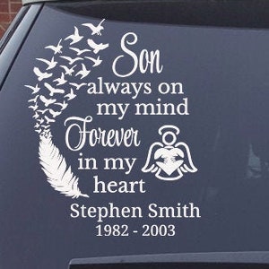Son Forever in My Heart Memorial Decal Personalized | Son Always on My Mind Memorial Decal for car | Son Memory Sticker - in memory of son