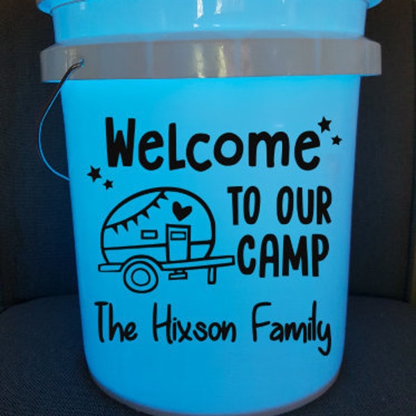 Welcome to Our Camp Vinyl Decal, personalized camping rv decal - vinyl camp bucket light decal - camping decal - RV sticker, campsite decor