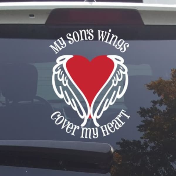 My Son's Wings Cover My Heart car decal | In Loving Memory of Son Decal | Remembrance Decal | Son Memorial Decal | Angel Wings Heart Decal