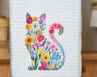Wildflower Cat Kitchen Towel Gift For Mom | Home Décor | Housewarming Shower