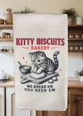 Kitty Biscuits Bakery | We Knead Em Kitchen Towel | Vintage Cat Mom Gift | Housewarming Shower | Baking 101 Funny | Cats Making Biscuits