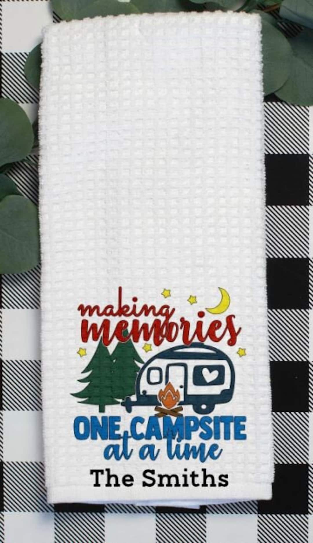Camping Waffle Weave Towel Kitchen Towel Personalized Towel Camper