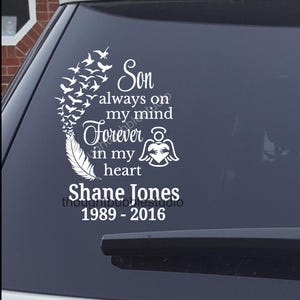 Son Forever in My Heart Memorial Decal Personalized | Son Always on My Mind Memorial Decal for car | Son Memory Sticker | Sympathy Gift Son