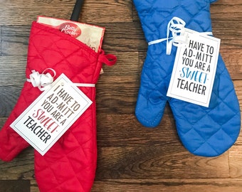Teacher Appreciation Tags - Oven Mitts - Red and Blue - Easy Gifts - Instant Download