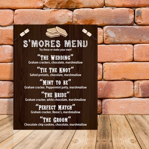 S'mores Menü Gourmet Hochzeit Rustikal Brown Holz I grillen Anpassbare Printable