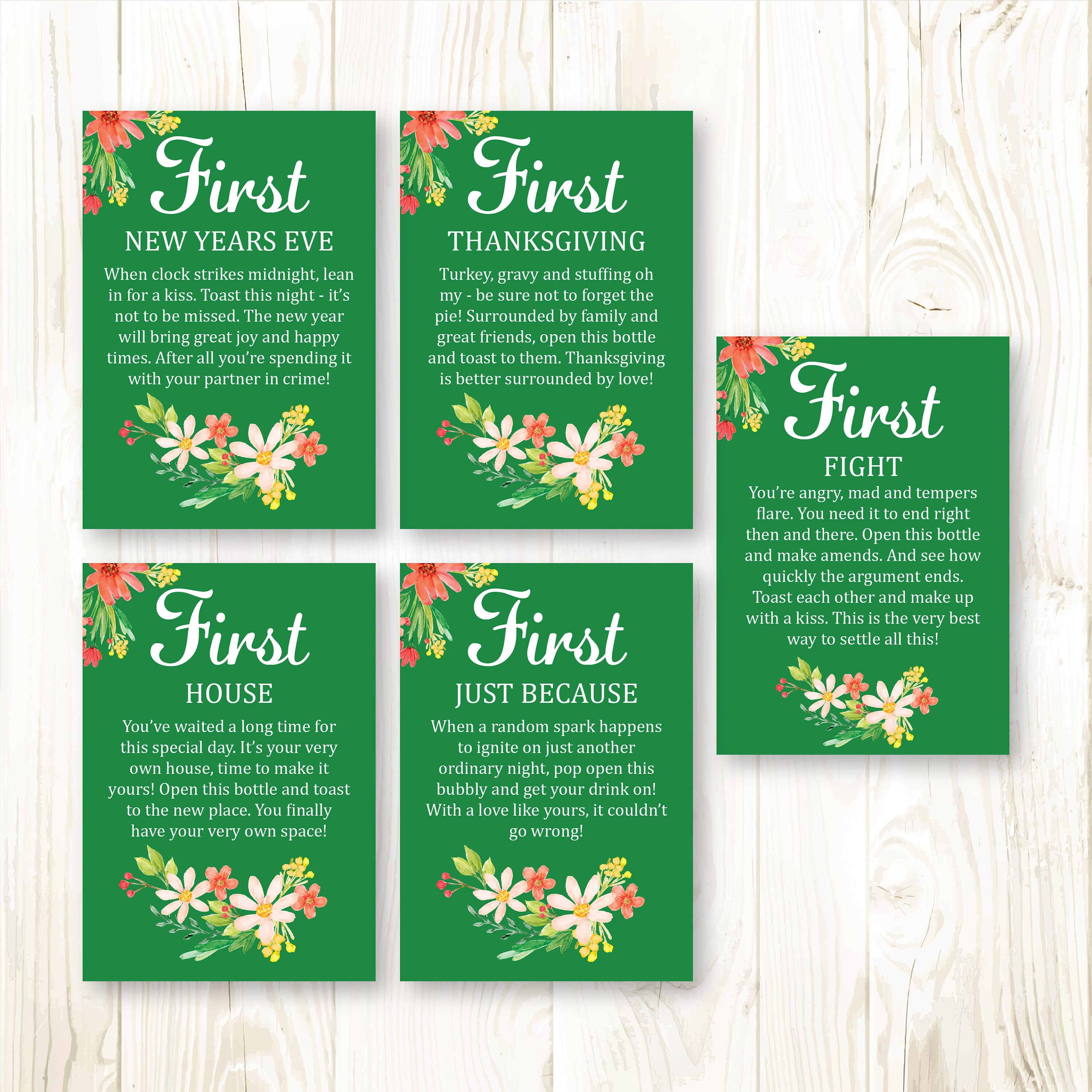 Year of Firsts Wine Labels Bridal Shower Wedding Printable Green ...