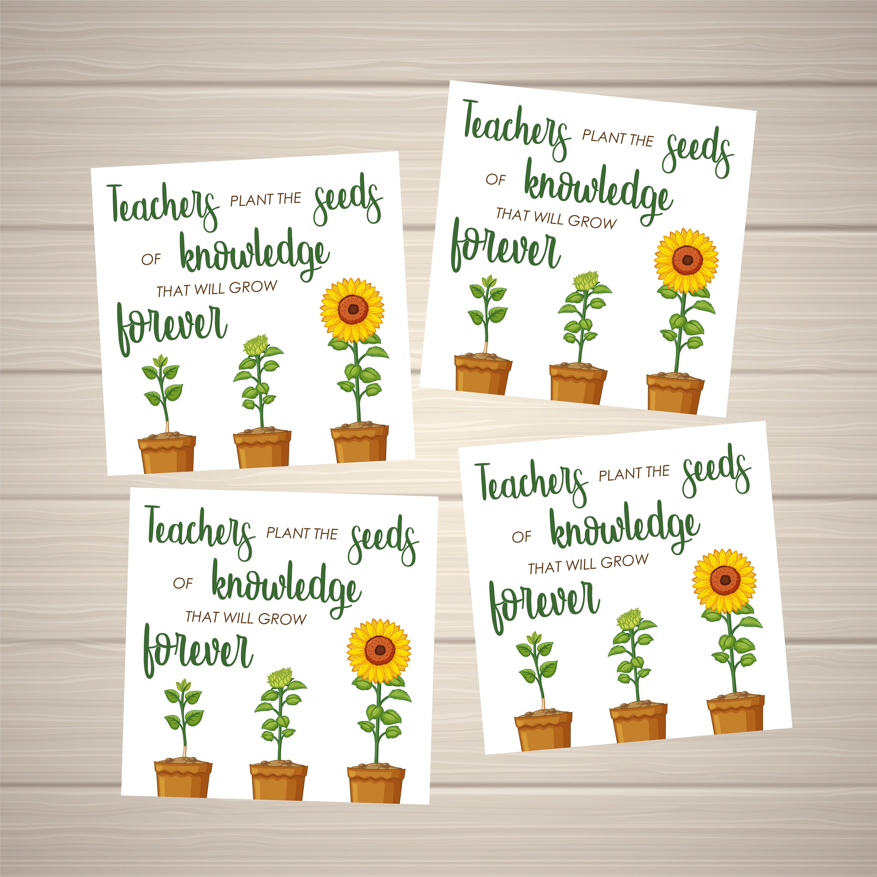 Teacher Appreciation Tags - Plant the Seeds of Knowledge Quote - Green, Yellow and White - Easy Gifts - Instant Download