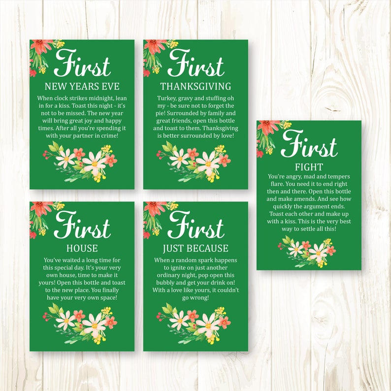 Year of Firsts Wine Labels Bridal Shower Wedding Printable Green ...