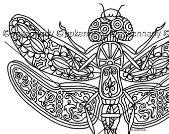 Dragonfly Zentangle Coloring Page