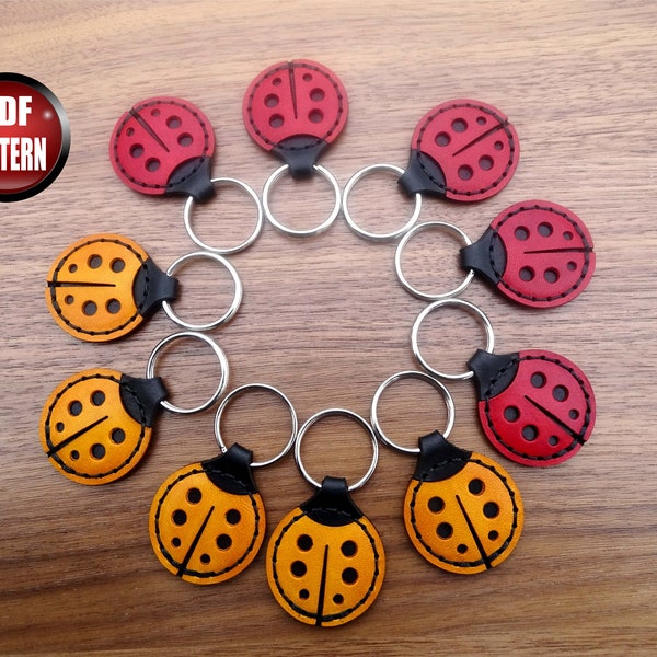 Motif de porte-clés coccinelle en cuir | Cuir bricolage | Téléchargement PDF | Motif en cuir | Coccinelle en cuir | Motif de porte-clés