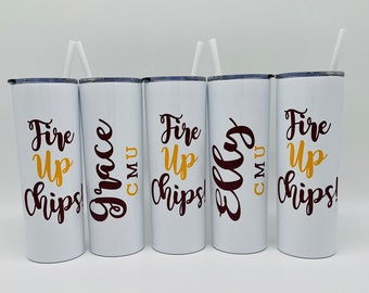 Vaso de la Universidad Central de Michigan, Regalo de exalumnos de CMU, Regalo personalizado de Fire Up Chips, Regalo para estudiantes universitarios, Botella de agua de CMU, Regalo de CMU