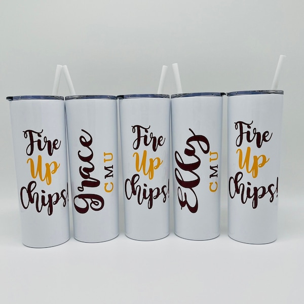 Central Michigan University Tumbler, CMU Alumni Gift, Fire Up Chips Personalized Gift, Gift for College Student, CMU Water Bottle, CMU Gift