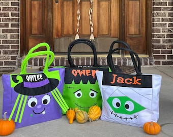 Trick or Treat Bag, Personalized Halloween Bag, Kids Halloween Bag, Large Candy Bag, Halloween Bucket, Halloween Candy Bag Character Tote