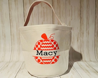 Personalized kids name Halloween pumpkin Trick or Treat Bag, Custom boy girl Large canvas Candy Tote bag, Personalized Pumpkin candy carrier