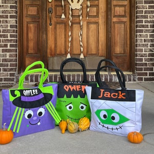 Trick or Treat Bag, Personalized Halloween Bag, Kids Halloween Bag, Large Candy Bag, Halloween Bucket, Halloween Candy Bag Character Tote