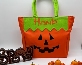 Personalized Halloween Tote Bag, Halloween Trick or Treat Personalized Bag, Halloween Buckets Tote or Treat Bag, Candy Tote Bags for Kids