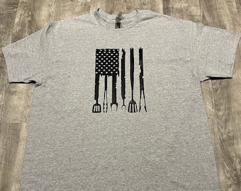 Grilling Tee Shirt, BBQ Gift for Dad, American Tools BBQ Shirt, Meat Smoker Gift for Griller, BBQ Shirt for Men, Graphic Tee Shirt for Men