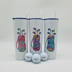 Golf Gift for Women, Golf Tumbler 20oz, Personalized Golf Tumbler, Iced Coffee Tumbler, Lilly Inspired Golf Cup, Golf Bag Tumbler, Golf Love