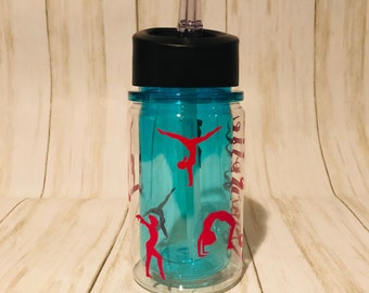 Personalized Name Gymnastics Water Bottle with Lid, Girls Hydro Flask Sport Theme Tumbler, Cheer Tumble Design, Monogrammed Name Vinyl Decal