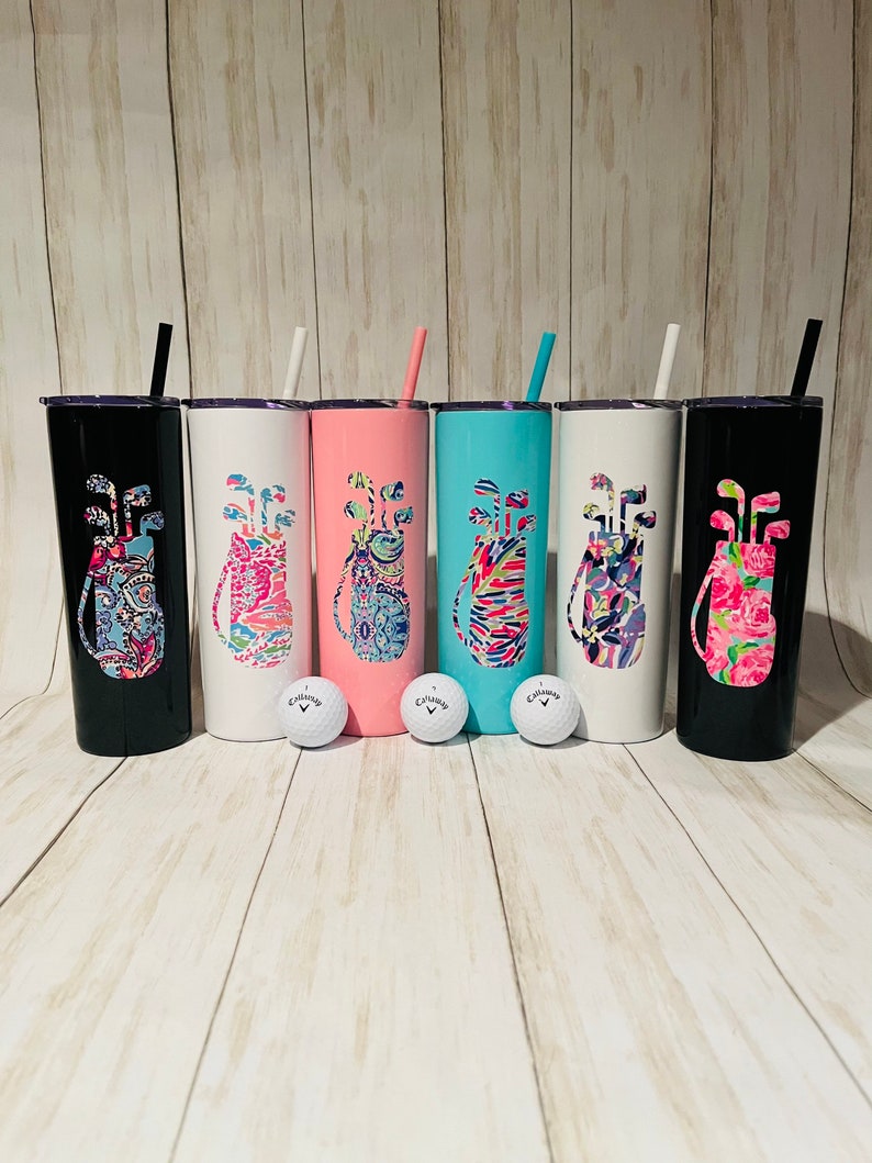 Golf Gift for Women, Golf Tumbler 20oz, Personalized Golf Tumbler, Iced Coffee Tumbler, Lilly Inspired Golf Cup, Golf Bag Tumbler 