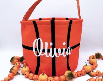 Trick or Treat Bag, Personalized Halloween Bag Sports, Kids Halloween Basket, Basketball Basket, Trunk or Treat Basket, Football Halloween
