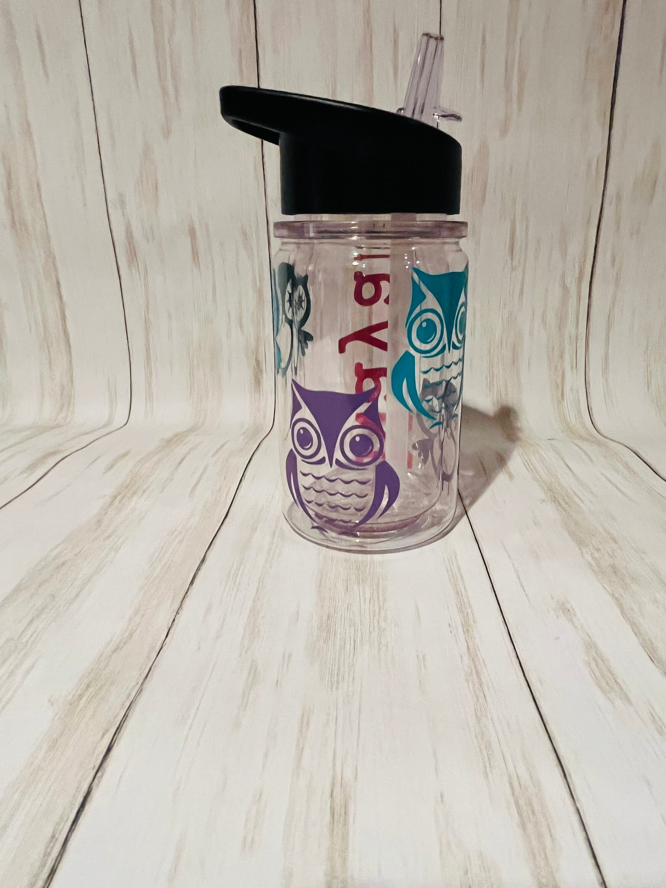 Owl Water Bottle, Owl Theme Birthday, Owl Lover Gift, Personalized Kids Cup with Straw, Cute Owl Mug