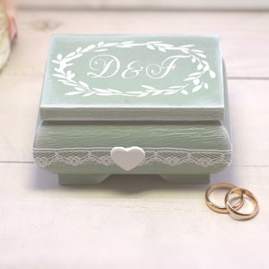 Matrimonio, scatola portafedi in legno, cofanetto in legno, scatola per anelli, matrimonio shabby chic, portafedi nozze romantico, verde