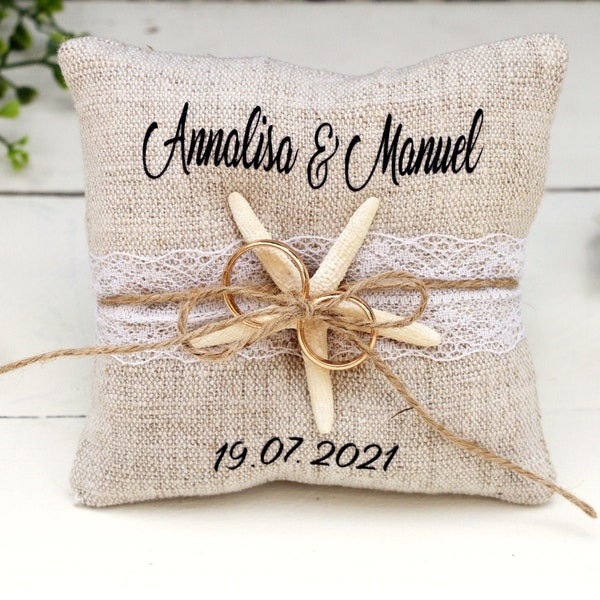 Star fish ring bearer pillow, beach wedding ring pillow ,name and date pillow, beach style ring pillow, destination wedding,wedding ceremony