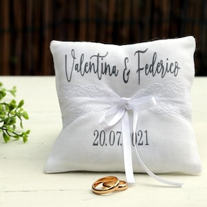 Cuscino portafedi, cuscino fedi personalizzato, cuscino portafedi con nome e data,  regalo per gli sposi, portafedi