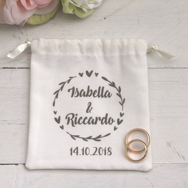 Personalized drawstring ring bag, Ring bearer bag, wedding ring pouch, ring pillow alternative