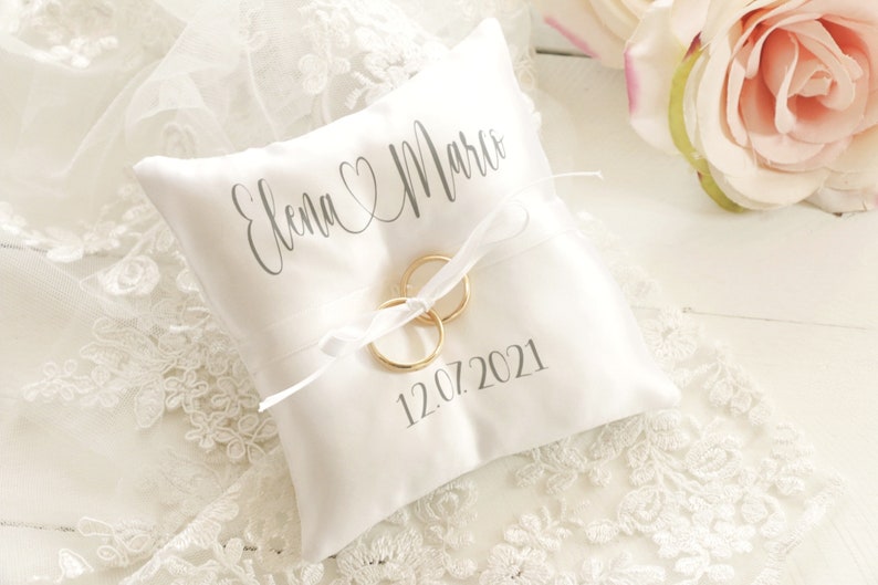 Personalized Ring bearer pillow, wedding ring pillow with names , date and name ring pillow image 8