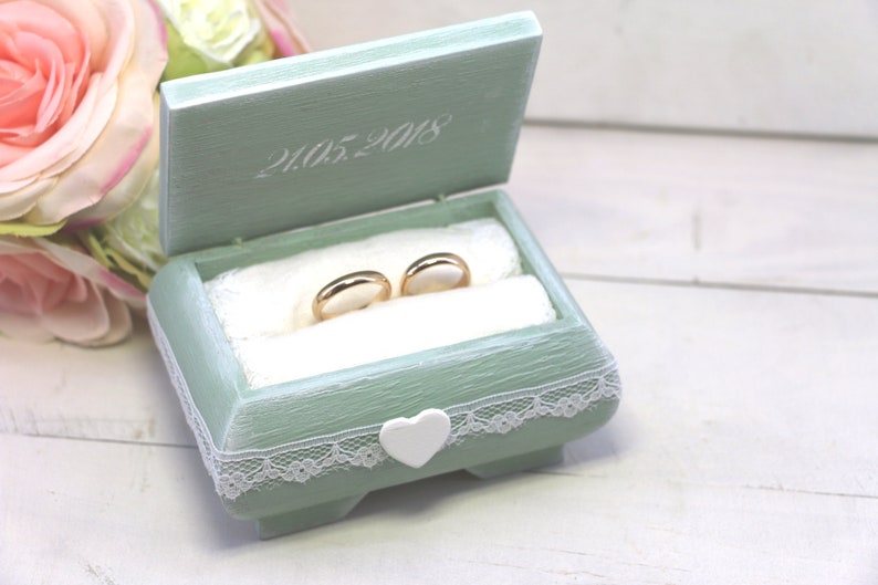 JIEYAO Scatola Porta Anelli In Legno Di Noce, Vintage Con 2 Scomparti, 7x5x3.5 Cm, Per Matrimoni E Proposte - 5