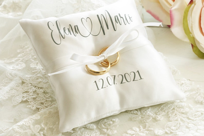 Personalized Ring bearer pillow, wedding ring pillow with names , date and name ring pillow image 1