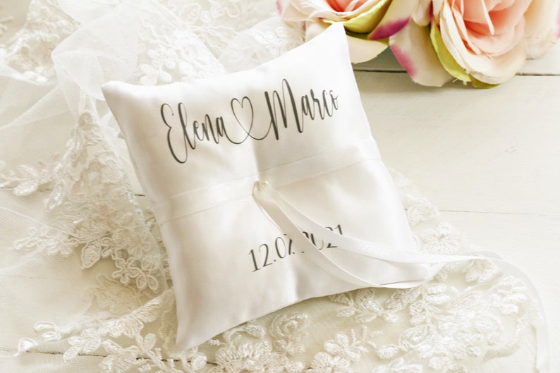 Personalized Ring bearer pillow, wedding ring pillow with names , date and name ring pillow image 2