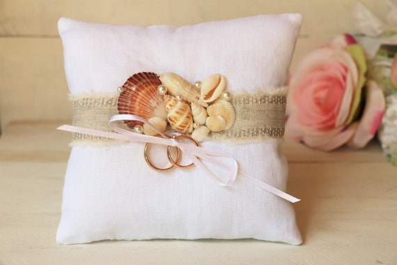 Beach Wedding Ring Bearer Pillow Ring Pillow With Sea Shell Etsy