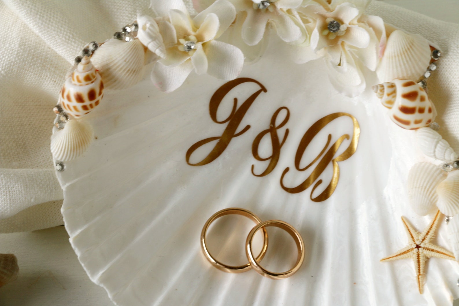 Monogram Sea Shell Ring Pillow Beach Wedding Ring Pillow Etsy