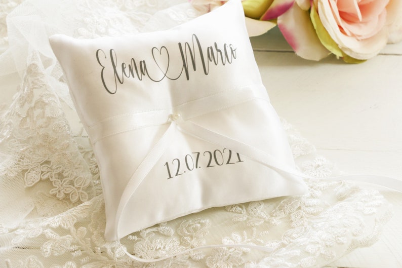 Personalized Ring bearer pillow, wedding ring pillow with names , date and name ring pillow image 4