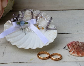 Shell ring holder, Wedding beach theme, Ring Holder decorated, shell Ring Bearer, Beach Wedding, Ring pillow, bride and groom, handmade