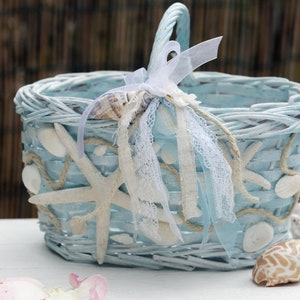 Beach Wedding Flower Girl Basket, Seashell Decor,basket for petals, Flower Girl Proposal, Seashell Flowergirl Basket, Starfish Wedding Decor