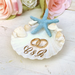 porta fedi per il matrimonio sulla spiaggia, conchiglia porta fedi con stella marina turchese, accessorio per le fedi, regalo per gli sposi