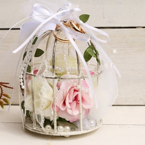 porta fedi mini gabietta, portafedi vintage, portafedi shabby chic, gabietta decorata, portafedi originali per matrimonio, portafedi e fiori