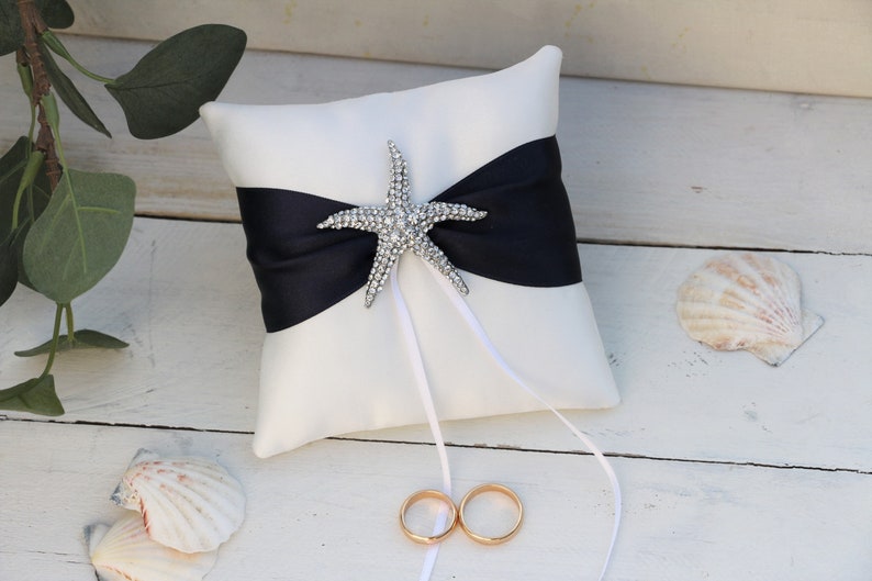 Elegant ring pillow for Beach theme wedding, beach Ring bearer pillow, nautical wedding ring pillow, beach wedding ceremony, image 1