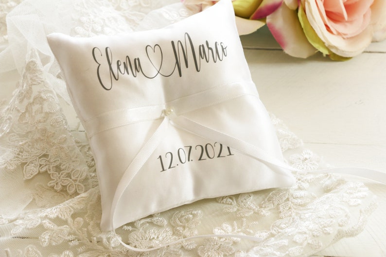 Personalized Ring bearer pillow, wedding ring pillow with names , date and name ring pillow image 3